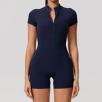 Hearuisavy Summer Women's Short Sleeved Sports Overalls Running Yoga Jumpsuit High Stretch Push Up Fitness Bodysuit With Zipper