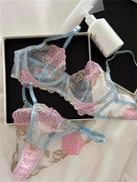 Pure Desire French Lace Bra Set Rose Embroidery Minimizer Wireless Comfort Support Full Bust Anti Sagging Breathable No Show USA