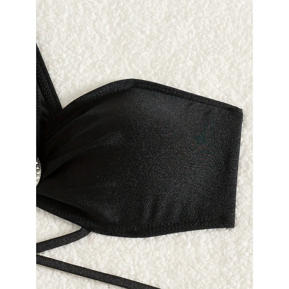 Sexy One Shoulder Black Bikini 2025 Woman Swimsuit Two Pieces Swimwear Female Thong Bikinis Set Bathing Suits Brazilian Biquini