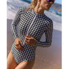 Black and Print One Piece Swimsuit Long Sleeve Swimwear Women Bathing Suit Retro Swimsuit Vintage One-piece Surfing Swim Suits
