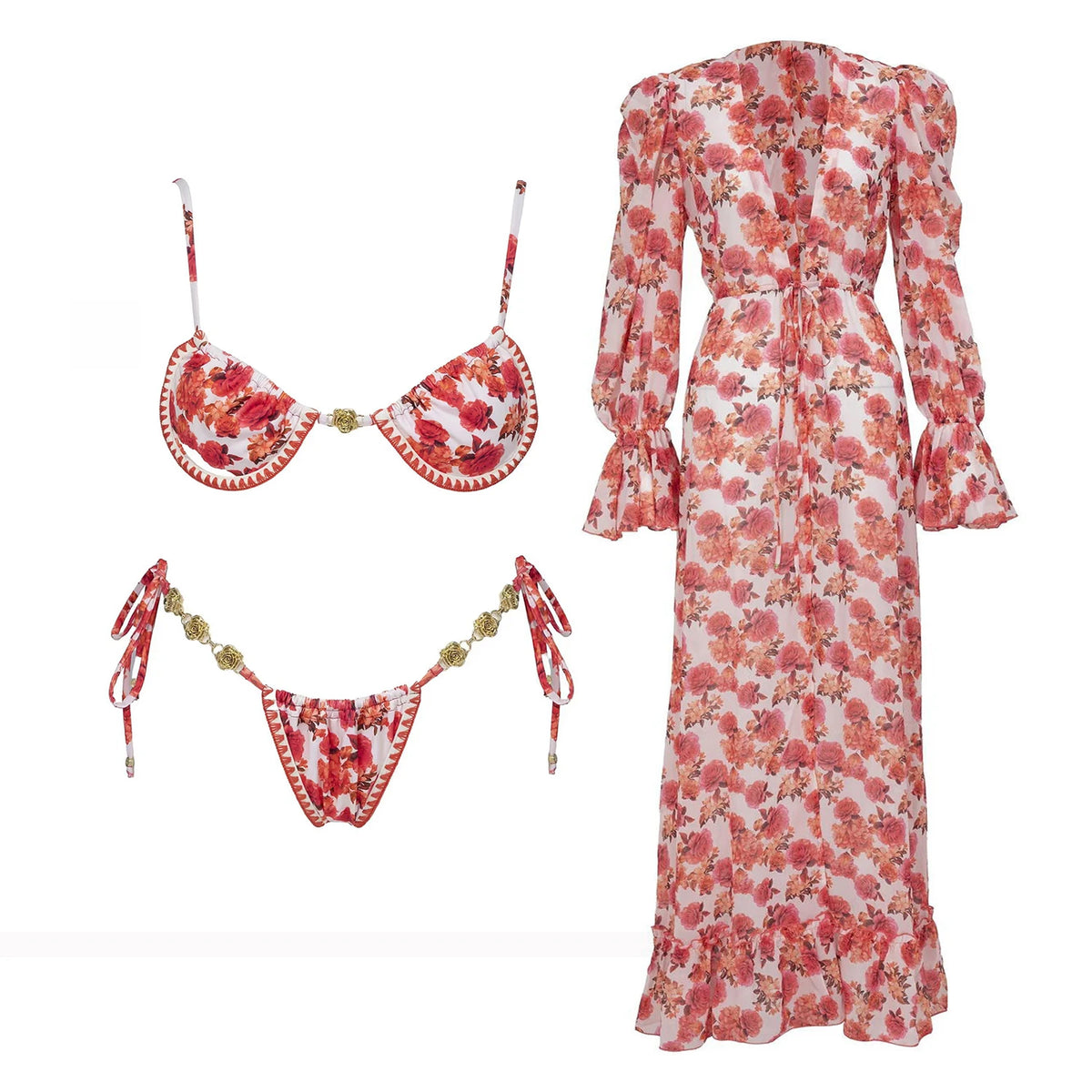 Floral 3Pcs Bikinis Sexy Women Swimsuits Female Push Up Swimwear Micro Bikini Set Bathingsuit Swim Suit Beachwear Print Biquini