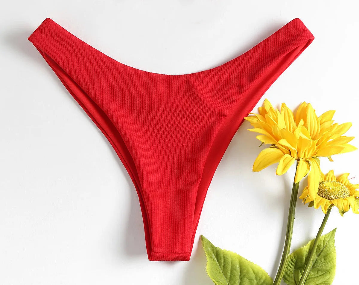 New Bikini Bottoms Women's Swimsuit Low Waisted Bottom Solid Red Swimwear Thong Beachwear Brazilian Bathing Suit Summer