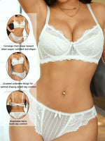 2Pcs Sexy Floral Eyelash Lace Bra Set For Women Bow Decor Mesh Patchwork Daily Valentine Lingerie Underwea MR3674