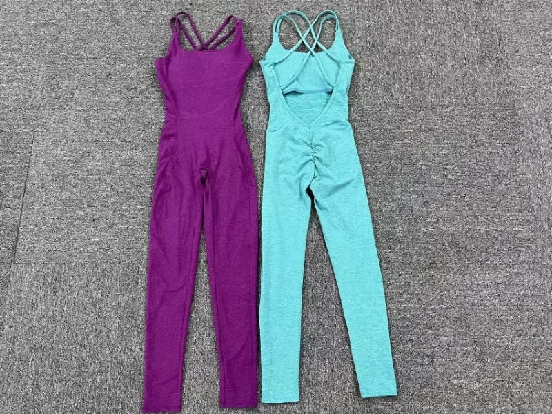 Seamless High-Waisted Peach Hip Yoga Jumpsuit for Women - Fast Drying Sweat-Wicking Tight Running Sports Jogging Gym Activewear