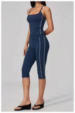Women's 2 Piece Yoga Set Summer Brushed Color-Block Slim Sports Tank Top High Waist Pants Gym Running Fitness Suits Tracksuit