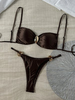 Metal Buckle Satin Bikini Women Mini Micro Thong Swimwear Female Swimsuit Two-pieces Bikini Set High Cut Bathing Suit Swim Lady