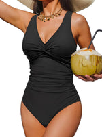 S - XXL Twist Front V Neck Female Swimwear One Piece Swimsuit Women Slim Monokini Backless Bathing Suit Swim Beachwear Bodysuit