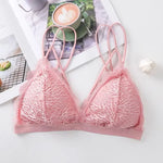 Women Scalloped Lace V Neck Padded Bra Fixed Non Adjustable Double Thin Strap Triangle Hollow Bralette One Size Underwear