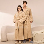 Autumn Winter Flannel Plus Size Robe Pajamas Thick Cozy Fleece Couple Bathrobe, Men Women Long Warm Loungewear,