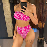 Sexy Wave Striped Bandeau High Waist Bikini Female Swimsuit Women Swimwear Two-Pieces Bikini Set Bather Bathing Suit Swim V5445
