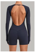 Women's Yoga Jumpsuits Sports Fitness Hip-lifting Long-sleeved Backless Running Training Workout Gym Shorts One-piece Bodysuits