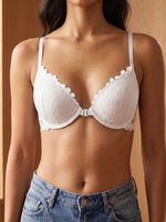 Sexy Women Lace Front Closure Bra Underwire Mesh Back Adjustable Strap Push Up Bralette Daily Thin Lingerie