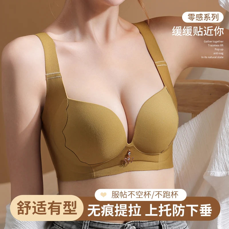 Plus Size Bra Sexy Lingerie Thick Cup Bras for Women Solid Padded Underwear Push Up Brassiere Femme Wireless Bra invisible bra