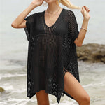 Short Sleeve V Neck Hollow Out Crochet Knitted Tunic Beach Dress Beach Wear Beachwear Beach Cover Up Cover-upsFemale Women V8061
