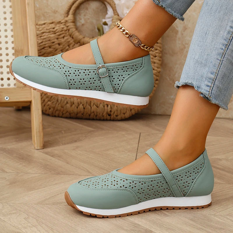 White Hollow Out Platform Sneakers Women 2025 Plus Size 36-43 Breathable Sports Shoes Woman Comfort Non Slip Walking Flats Mujer