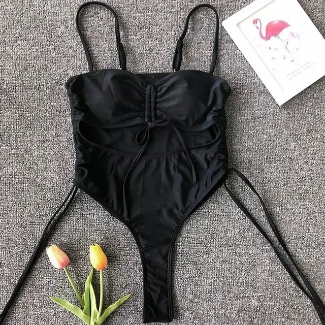 Neon Green Tummy Cut Out Female Swimwear One Piece Swimsuit Women Thong String Monokini High Leg Cut Bathing Suit Swim Bodysuit