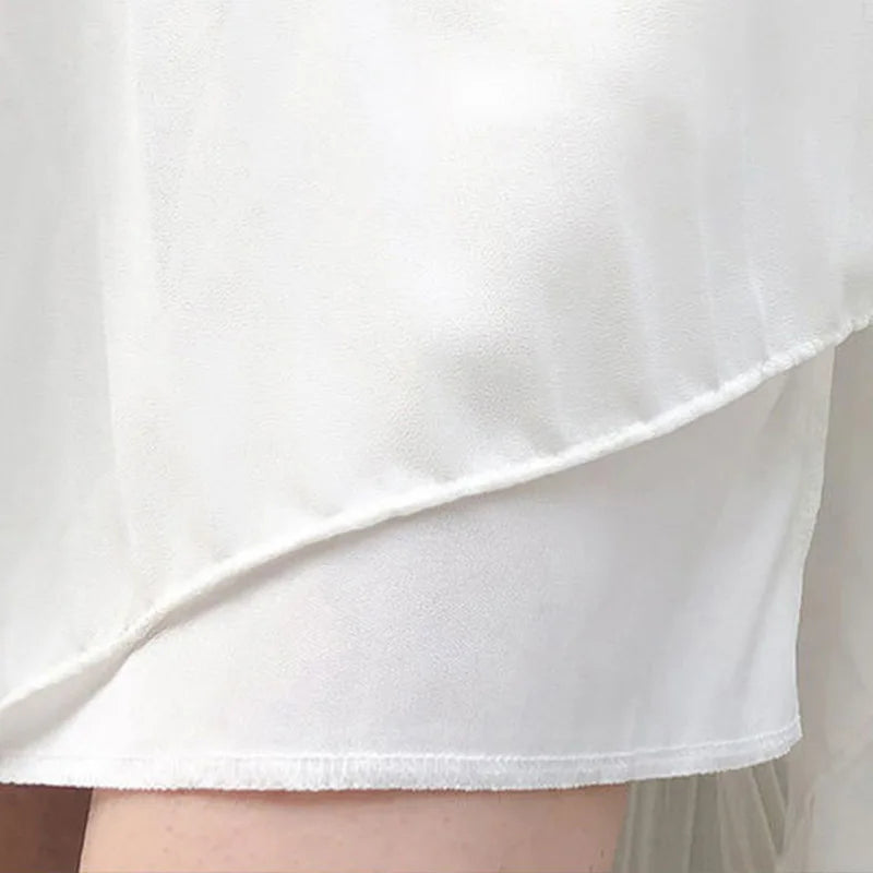 High Waist Elastic Pleated Skirt for Women Spring Summer Chiffon Skirts Vintage Patchwork White Black Long A-Line Skirt