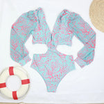TW Sexy High Waist One Piece Swimsuit Women V Neck 2024 Long Sleeve Bathing Suit Brazilian Swimwear Monokini Summer Beachwear