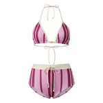 Women's Dots Printed Bikini Set Beaded Swimwear Halter Bikini Tops with High Waisted Swim Shorts for Pool Beach Bathing Suits