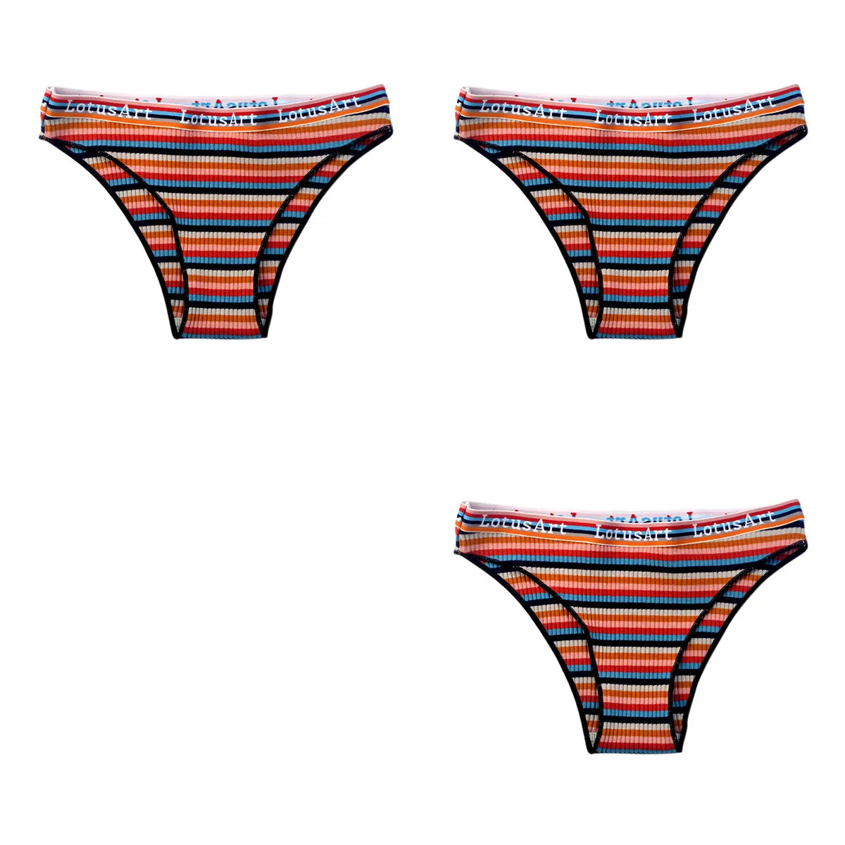 3Pcs/Set Cotton Panties For Women Colorful Striped Underwear Low Waist Briefs Breathable Underpants Female Sexy Lingerie M-XXL