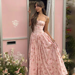 FDYOUI 2026 Summer Spaghetti Strap A-line Floral Vacation Dress for Women Elegant High Waist Tunics Long Party Evening Dresses