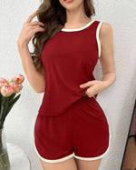 New women's sleepwear two-piece soft and comfortable solid color vest shorts casual home wear summer running sports set Y2K