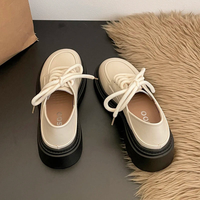 Elegant Lace-Up Platform Loafers for Women 2026 British Style High Heels Oxford Shoes Woman Preppy Style Pu Leather Shoes Female