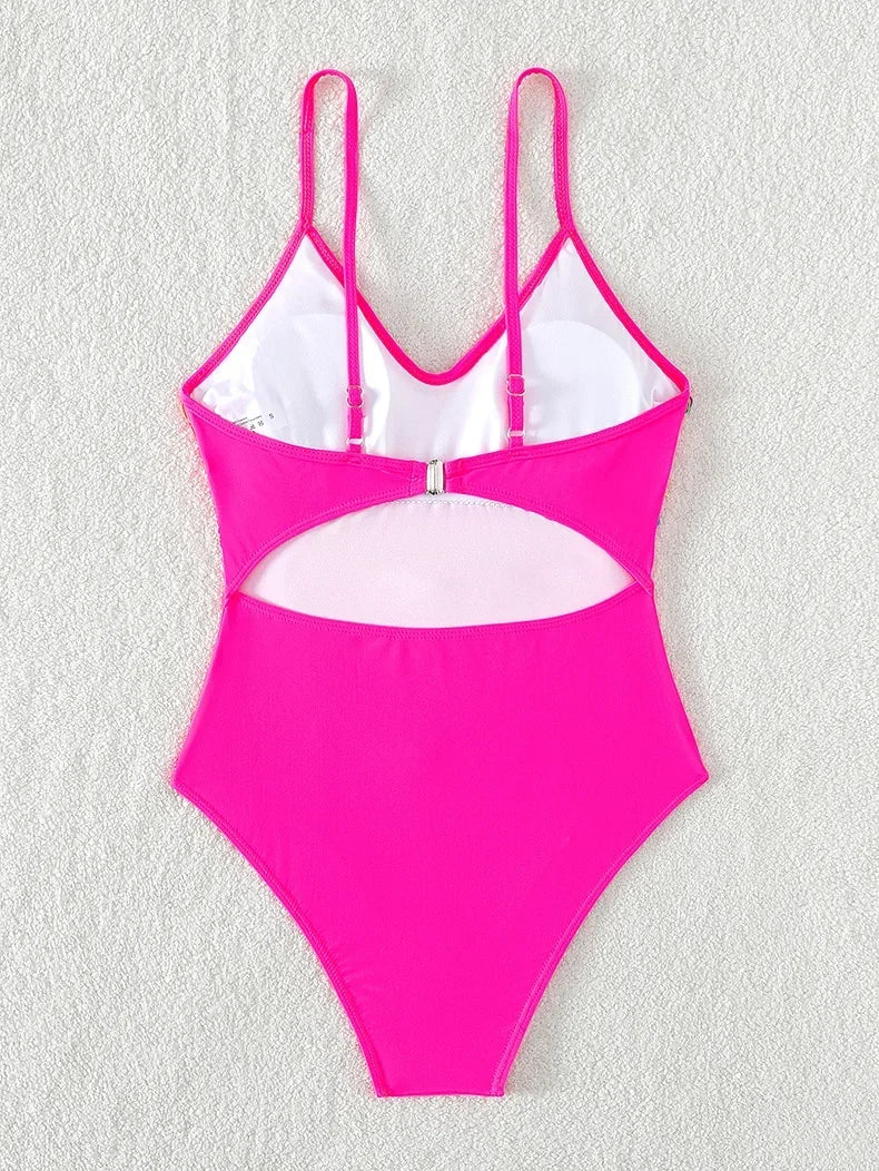 Colorful Tassel One Piece Swimsuit Women Sexy Hot Pink Push Up Tummy Control Swimwear Beach Backless Bathing Suit Monokini 2024