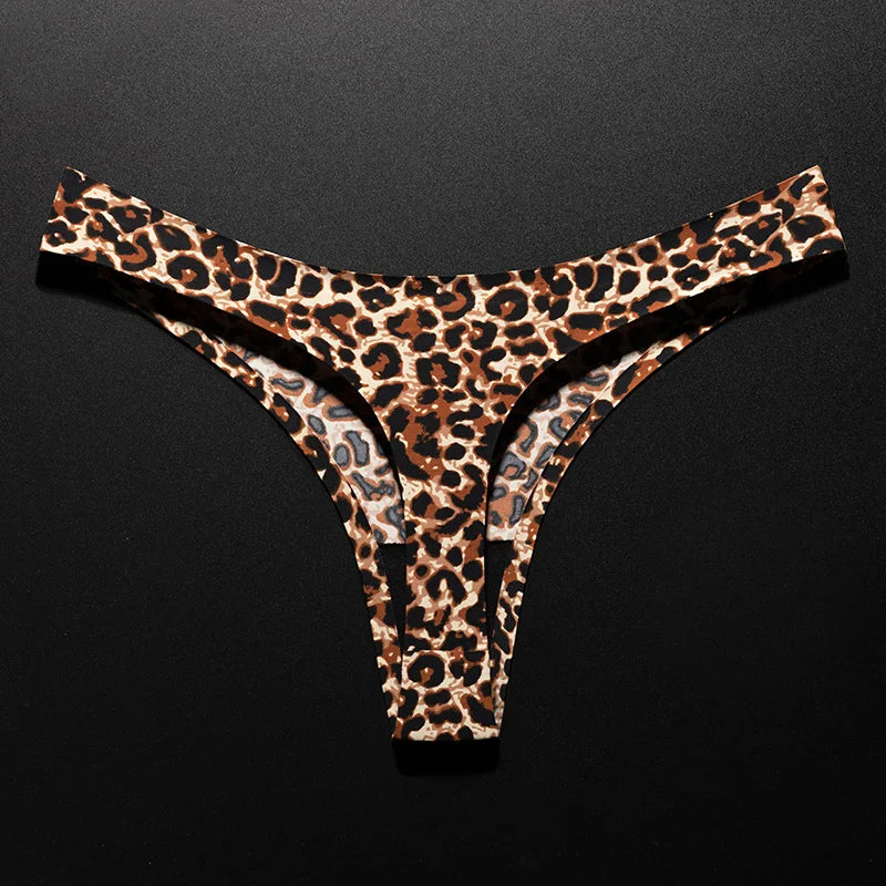 Ice Silk Leopard Women Panties Sexy G String Thong Seamless Underwear T Back Candy Color Girls Briefs Underpants Plus Size M-XXL
