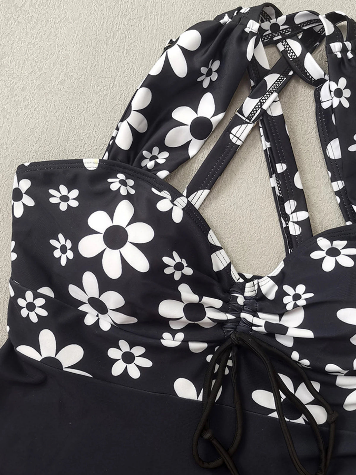 Vintage Black Flower Print Skirt Bikini Set 2026 Front Bow Crop Top Bathing Suit Swimwear Women's High Waist Swimsuit Tankini