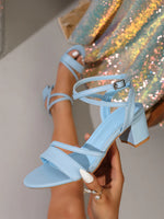 Big Size 42 Classic Blue Ankle Strap Sandals for Women Elegant Summer Block Heels Office Lady Daily Wear Shoes