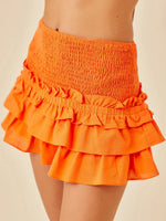 Sweet Tiered Ruffled Short Skirts Women Summer Solid Color Smocked Waist Cute Flowy Mini Layered Skirts