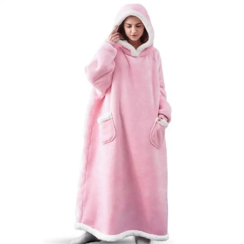 New 120/150cm Winter Thick Blanket Extra Plush Hoodie Lengthened Large Pocket Imitation Cashmere Home Coat Fleece TV Blanket 1pc