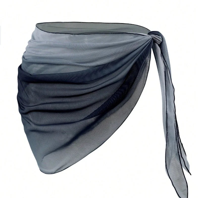 Summer Beach Bikini Wrap Sheer Short Skirt for Women Gradient Color Sarong Swimsuit Coverups Girls Skirt Scarf Swimwear Cover-Up