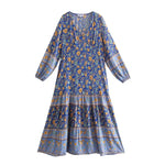 Foridol Bohemian Printed Floral Women Long Dress with Sleeve Spring Summer New in Midi Vestidos Casual Beach Boho Dress Women