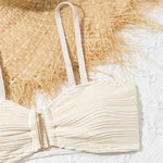 Beige Texture Solid Swimwears 3 Piece Bikini Set Cover Ups U Shapped Sexy Swimsuit Women 2026 Bathing Suit High Waist Bikinis
