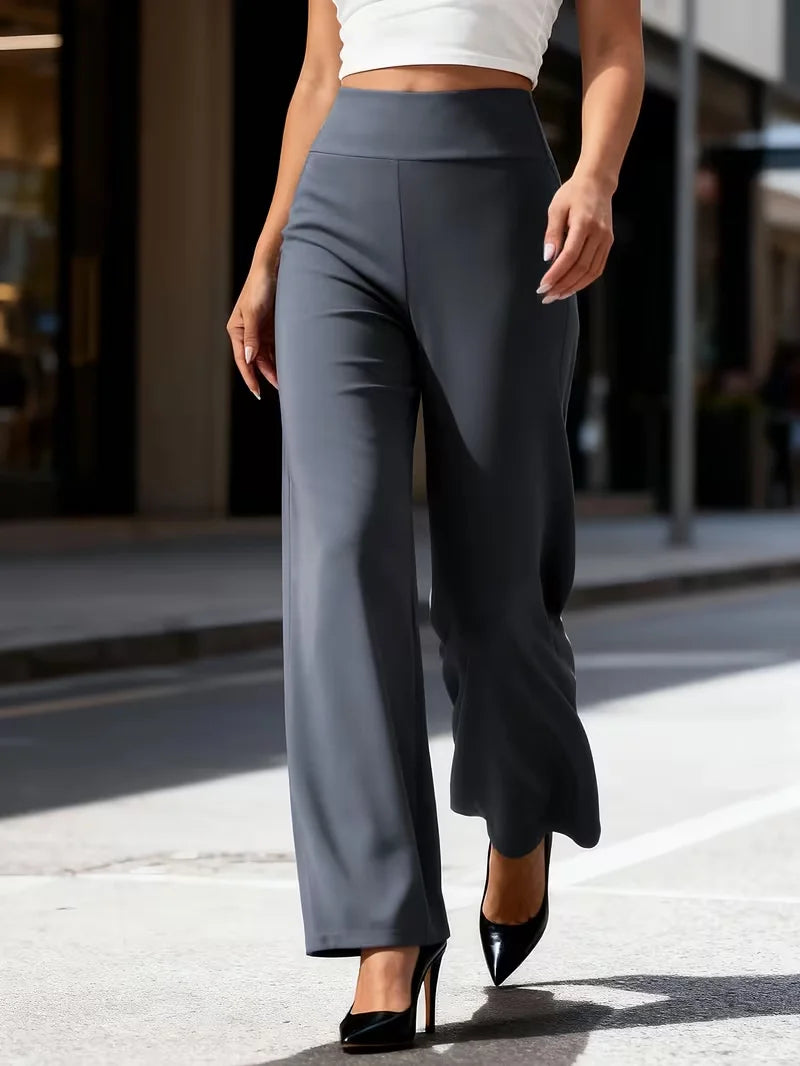 Women's Fitness Straight Pants High Waist Tummy Control Loose Yoga Trousers Gray Booty Lifting Straight Sweatpants Street Style