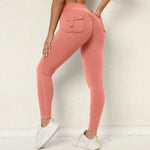 Women's Seamless Yoga Leggings Pants Sports Fitness Peach Hip-lifting Workwear Pocket Tight Trousers Workout Gym Leggings