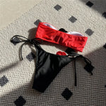 Sexy Flower Bandeau Swimwear Thong Bikini 2026 Women Lace-up Swimsuit Swimming Bathing Suit Brazilian Bikinis Sets Mujer Biquini