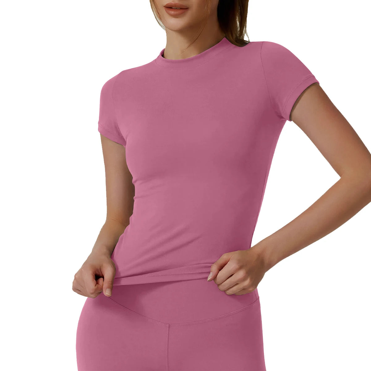 Women Yoga Tops Breathable Stretch Sports Shirt Slim Fit Workout Gym Running Fitness Athletic Blouse