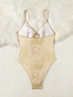 DEKA Brozing Gold One Piece Swimwear Women Front Drawstring Tie Slim Tummy Control High Cut Bathing Suit O-Ring Swimsuit Monokin