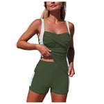 Women's Two Piece Swimsuit With Pocket Color Blocked Sporty Tankini High Waist Ruched Bathing Swimming Suit Summer Beachwear