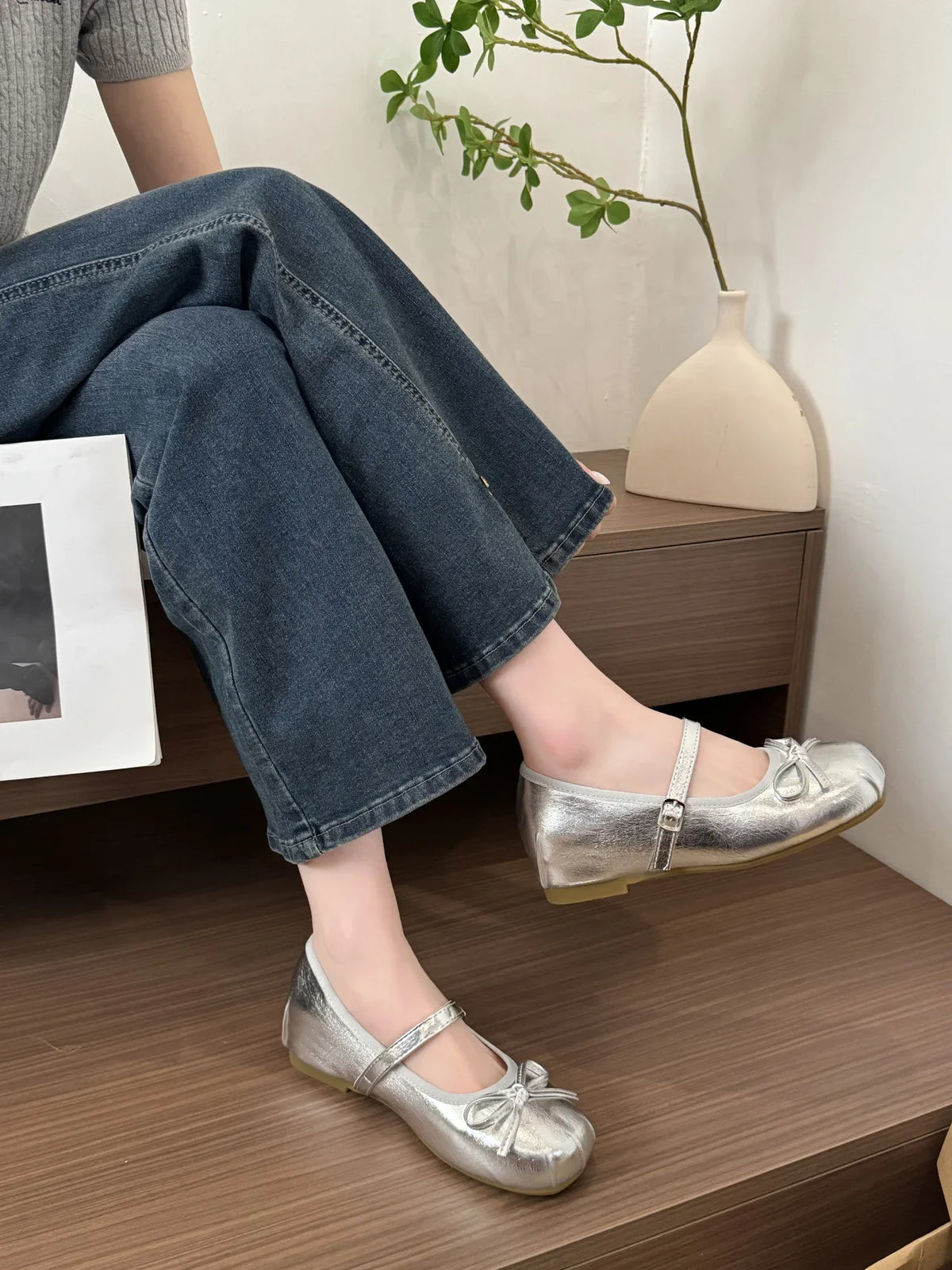 Butterfly-knot Women Ballet Mary Jane Shoes Fashion Mix Colors Internal Elevation Shoes Ladies Spring Autumn Concise Footwear