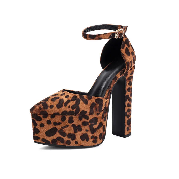 NASBAVI High Heeled Women's Sandals Buckle Pointed Toe Leopard Platform Shoes Woman Spring Design Sexy Elegant Gladiator Sandals