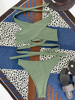 Halter Cross Bandage High Cut Bikini Female Swimsuit Women Swimwear Two-pieces Bikini Set Hollow Out Bather Bathing Suit Swim