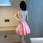 Women's 2023 Summer New Sexy Spicy Girl Fashion V-neck Sleeveless Backless Open Breast A-line Ultra Short Solid Sweet Dress 0U1N