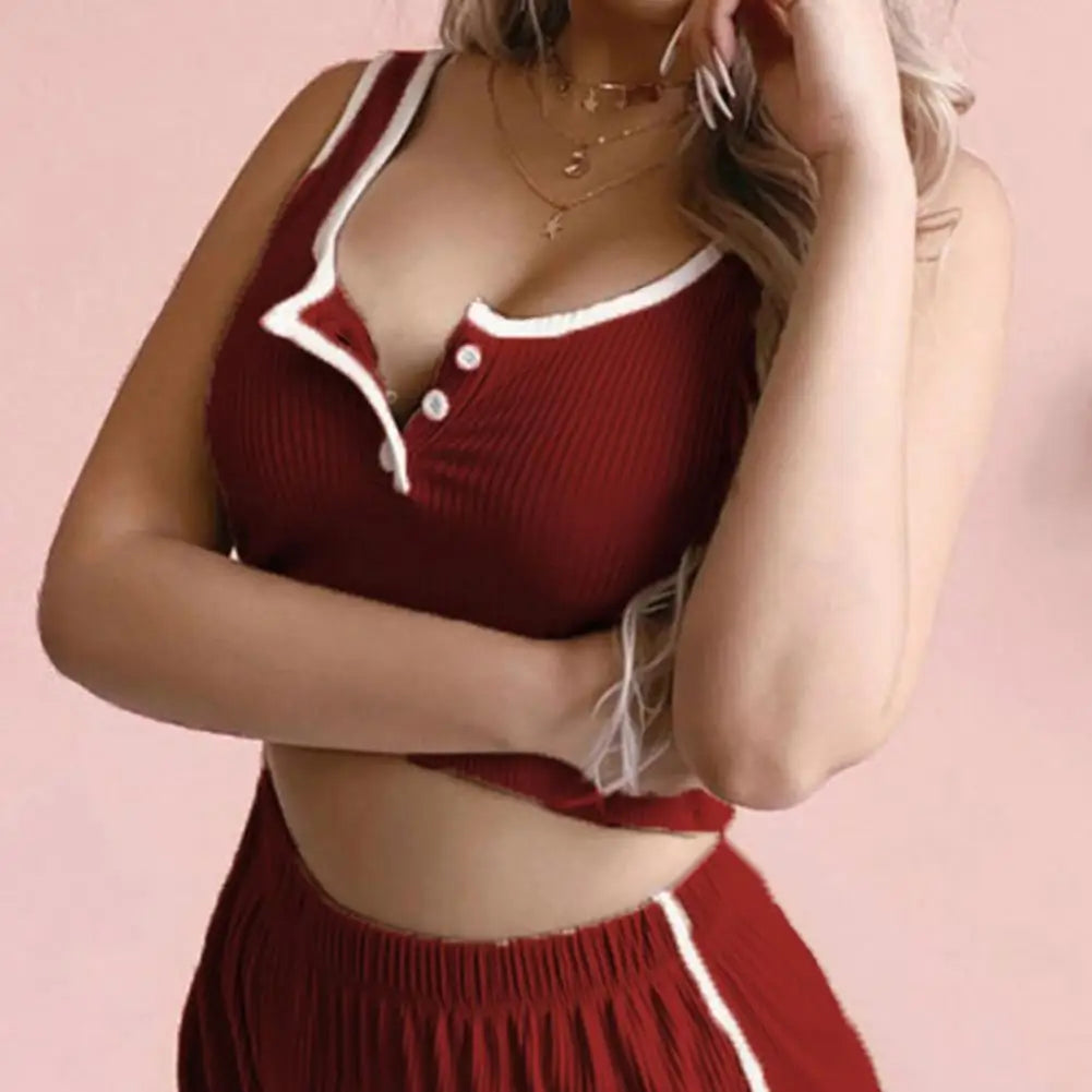 Women's Ribbed Knit 2 Piece Pajamas Set Sleeveless Crop Top And Shorts Sleepwear Set Ladies Summer Casual Homewear Suit