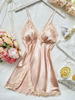 Women's V Neck Lace Nightdress Thin and Breathable Sleepwear Fashionable Halter Dress Pajama For Summer