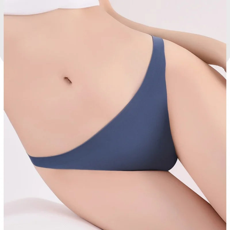 4Pcs/Set Ice Silk Bikini Panties Women Sexy Briefs Low Rise Underwear Seamless Underpants Solid Color Ultra-thin Lingerie M-XL