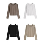 Women Long Sleeve T-shirt Crew Neck Tee Breathable Skin-friendly Basic Tee Autumn Winter Inner Wear Top